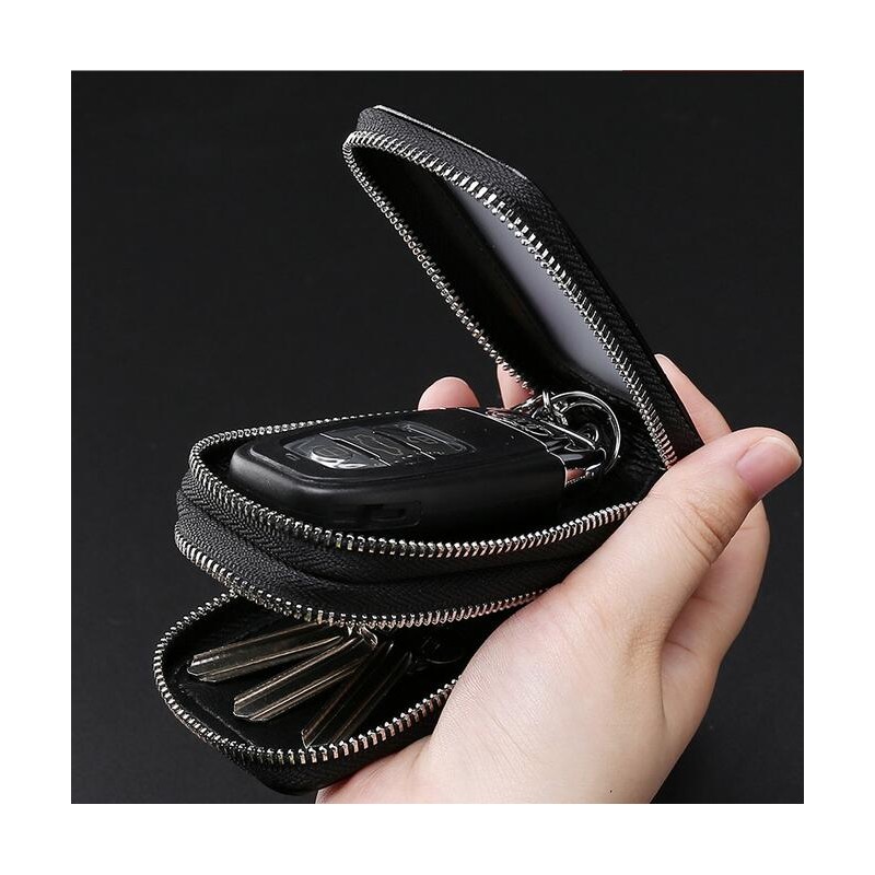Guolich Car Key Chain Bag Double Zipper Leather Protection Key