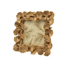 SYLVIA'S SHOP Vintage 4x4 Square Picture Frame, Small Antique Ornate Gold Ginkgo Leaf Photo Frame, Table Top Display and Wall Hanging Home Decor, Old Fashioned Gorgeous Photo Gallery Art