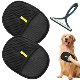 Raheem Pack of 2 Fur Magnetic Gloves, Reusable Pet Hair Remover Glove with Pet Hair Brush, Pet Hair Remover Glove for Cats Dogs Washing, Hair Removal, Grooming