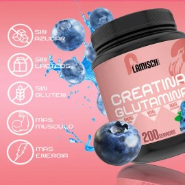 Creatina  Glutamina 1 Kg Flamish Pre Entreno 50servicios Mora Azul                                                                                    