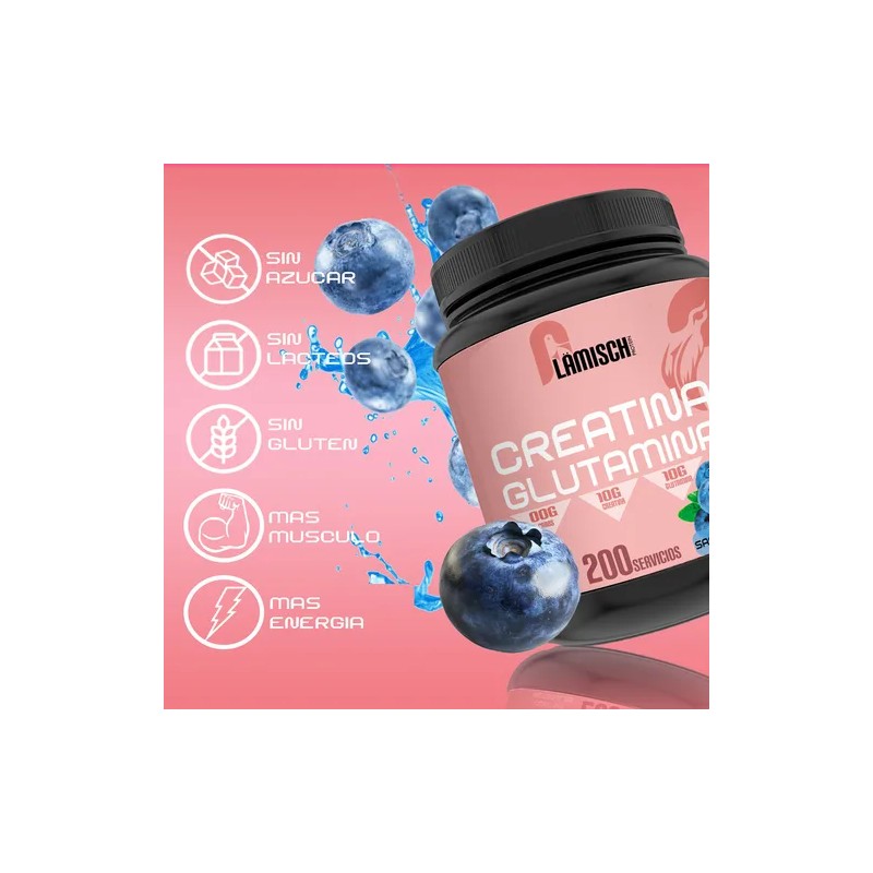 Creatina Glutamina 1 Kg Flamish Pre Entreno 50servicios Mora Azul