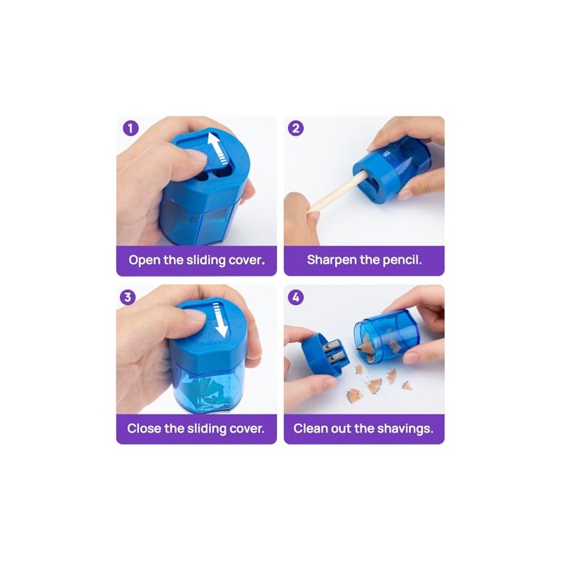 Pencil Sharpener with Container, Pack of 2, Double Hole Sharpener