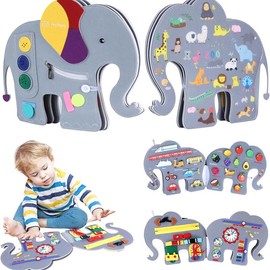 Toddler Learning Busy Board – Montessori Sensory Toy & Travel Activity Book for 2-4 Year Old Boys & Girls, Dinosaur Theme.:_ELEPHANT