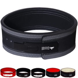 IBRO Powerlifting Lever Gym Belt ? Power 13MM Extreme Heavy Duty Genuine Leather Belts - Squats Deadlifts Bodybuilding Weight Lifting IPF Power Lifting Strongman for Men 13mm GreyBlack S