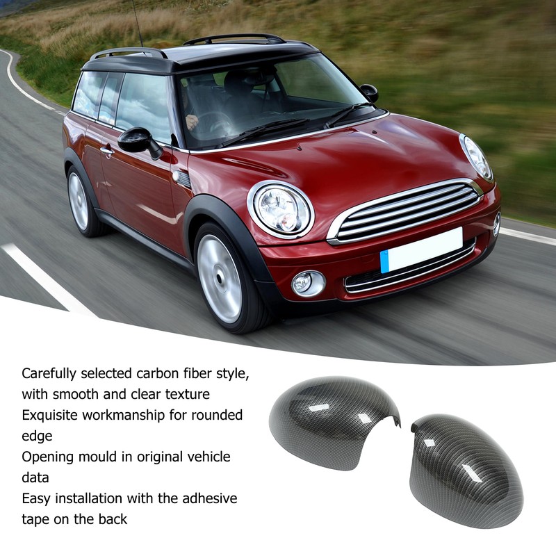 2 Pcs Door Side Rearview Mirror Cover Cap Carbon Fiber