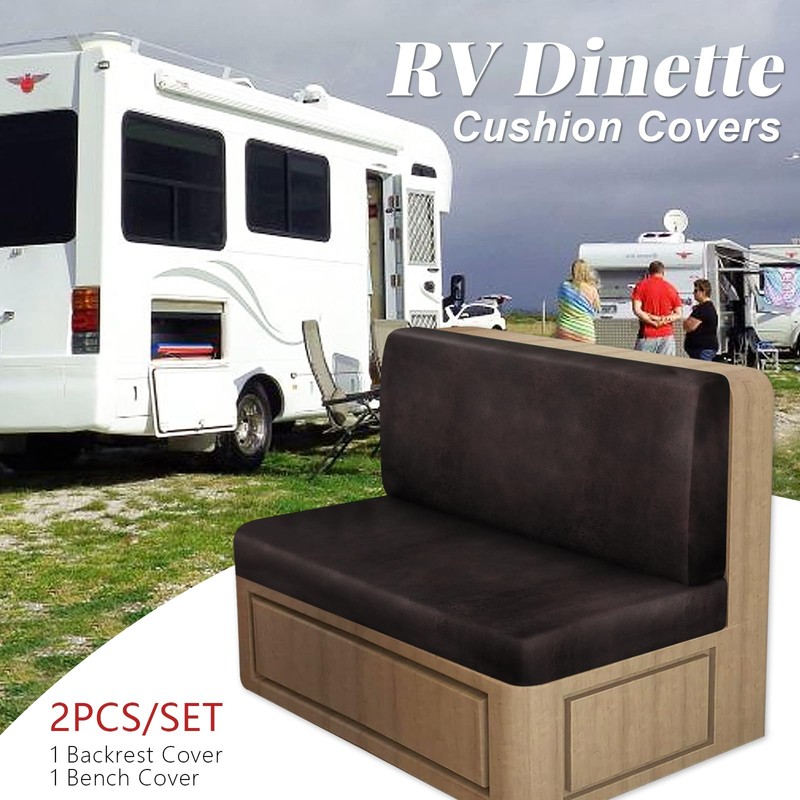 Leather Look RV Dinette Cushion Covers, Stretch Camper Cushion Slipcovers