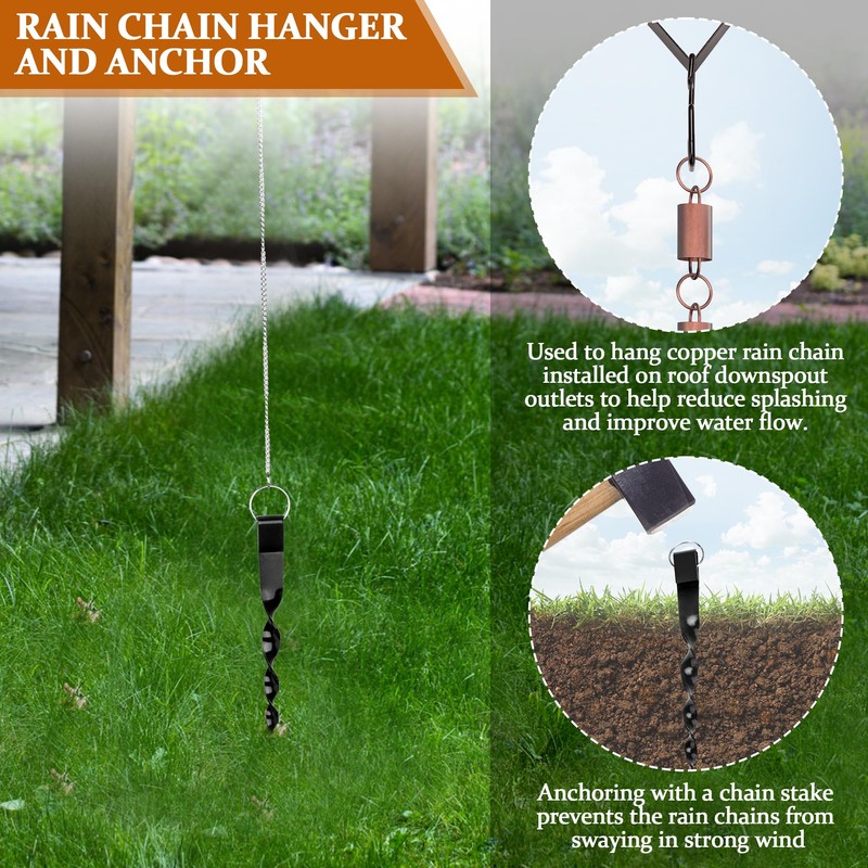 Rain Chains Clip and Ground Anchor Kit, for Outdoor Garden