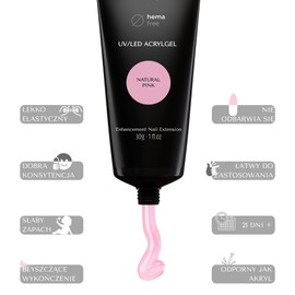 INLAQ® Acrylic Gel for Nail Extension Natural Pink 30 ml - Premium Polygel for Gel Nails - Nail Extender Gel UV/LED - Building Acrylic Nail Gel - Poly Nail Gel