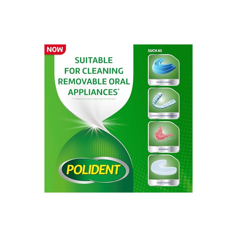 Polident 3 Minute Triple Mint Antibacterial Denture Cleanser Effervescent Tablets,