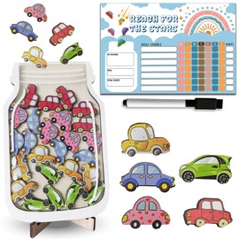 Magnetic Reward Jar for Kids, Reward Jar With Star Tokens, Magnetic Chore Chart, Potty Training Chart Toddler Boys/Girls, Inspiring Good Behaviour in Toddler (Car Size)