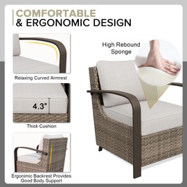 COOS BAY Aurora Terrace Outdoor Chairs with Cushions, Wicker Dining Set with Deep 4-Inch Seating, Modern Curved Armrest Porch Chairs, Set of 1, Beige/Beige