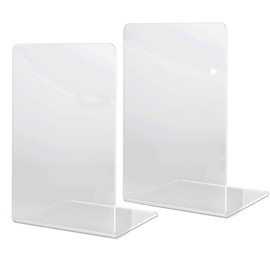2Pcs Acrylic Bookends Desktop Storage Bookshelf Book Holder Transparent Book Ends Stand Organizer for Library Home School Office Supplies