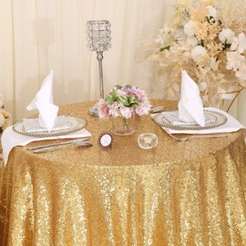 SquarePie Sequin Tablecloth Gold 120 Inch Round Sparkly Table Linen for Wedding Birthday Party