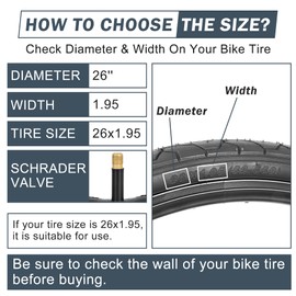 RUTU 26x1.95 Bicycle Tires, 26 Inch Bike Tires Folding Bicycle Tires and Tube with TR13 AV Schrader Valve, Compatible with Urban Commuting Bicycle and Beach Cruiser Cyclocross Kids