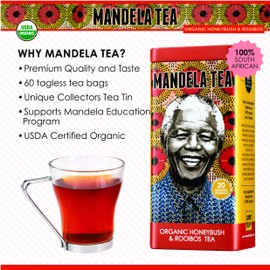 Mandela Tea Organic Honeybush & Rooibos Tea (60 Bags) | Red Herbal Tea from South Africa | Includes Stay Fresh Tin | No Calories or Caffeine | Antioxidant Rich All Natural Tea Leaves