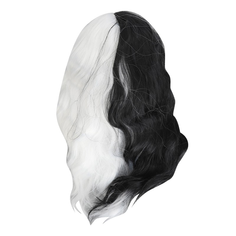 Black and White Short Curly Wig Women Cosplay Party Shoulder