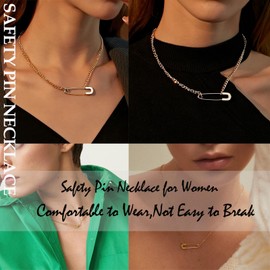 Kprusoian 14K Gold Plated Safety Pin Necklace for Women,Trendy Paperclip Chain Necklace Chunky Clavicle Chain Necklace Meaningful Minimalist Jewelry (Gold Safety Pin)