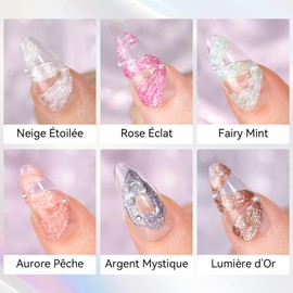 Makartt No Wipe UV Nail Gel: 3D Nail Gel, Sculpting Gel for Nail Art Kit, 6 Colors Fairy Aurora Powder Gel Set, Texture Gel for Nails Design, Glitter Mermaid Gel 3D Nail Charms