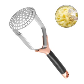 Obsoorth Potato Masher, Folding Stainless Steel Non Stick Non-Slip Mash Potatoes Masher 12 Inch Long Handle Saves Space Heavy Duty Bean Smasher Tool for Avocado, Bean, Rose Gold
