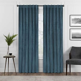 Eclipse Absolute Zero Harper Velvet Blackout Thermal Insulated Rod Pocket Curtains for Bedroom, Single Panel, 50" x 95", Teal