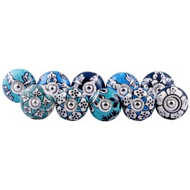 Ajuny Set of 10 Multicolor Ceramic Drawers Knobs Door Cupboard Pulls Indian Assorted Pieces
