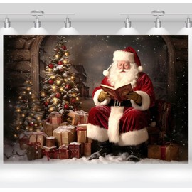 Santa Claus Backdrop Winter Snow Christmas Tree Gifts Holiday Party Kids Family Portrait Decoration Backdrops9x6FT