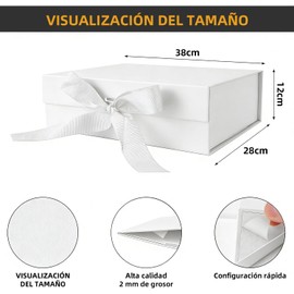 Juego de Cajas de Regalo con Cierre Magnético, 38x28x12 CM, para San Valentín, Navidad, Bodas, Cumpleaños, Aniversario -Bolsa de Regalo + Cinta + Tarjeta de Felicitación + Rafia (Blanco)
