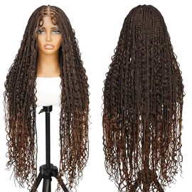 SuperNova #1B/30 36 Inches Full Lace Premium Synthetic Fiber Bohemian Box Braided Wigs Knotless - Color: #1B/30