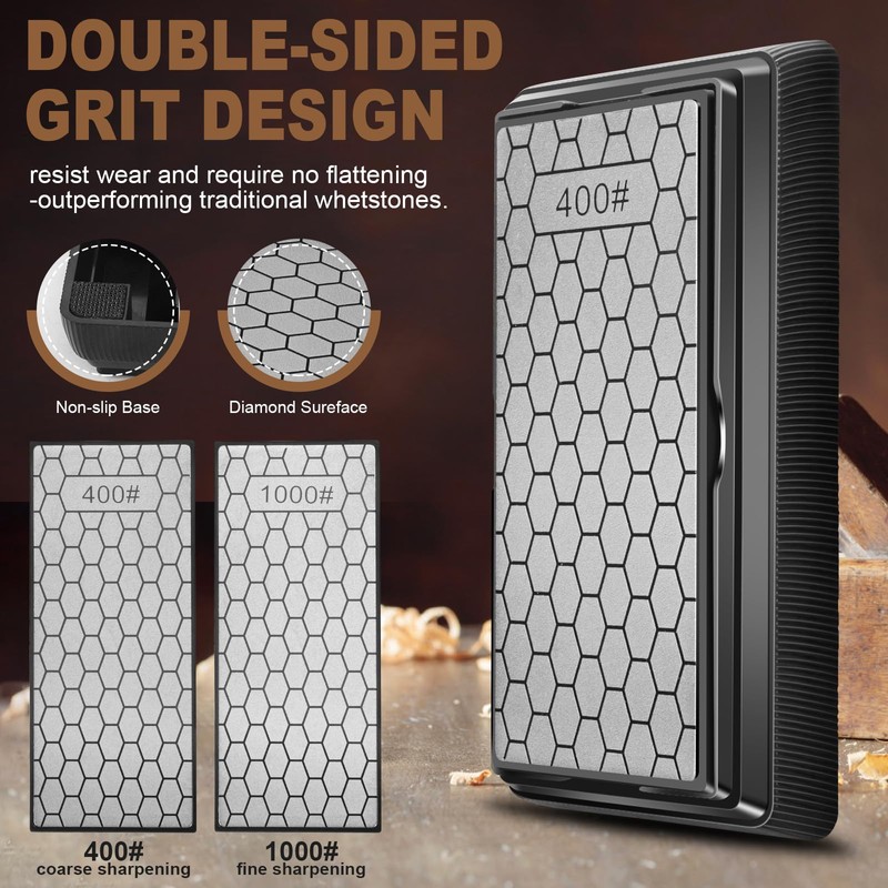 Chisel Sharpening Jig with Diamond Sharpening Stone 400# 1000# Grit,