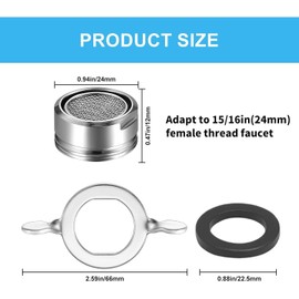 Bathroom Faucet Aerator Replacement,6PCS Sink Aerator Made of Solid Brass and Stainless Steel,15"/16" 24mm Male Thread Faucet Replacement with Round Wrench,for Kitchen and Bathroom