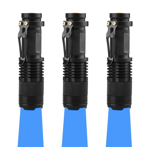WAYLLSHINE Pack of 3 Single Mode Blue Light Flashlight, Blue