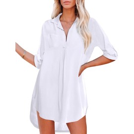Unibelle Women's Beach Dress Bikini Cover-Up, Beach Poncho, Summer Swimwear, Beach Cover-Up Shirt, A_white.