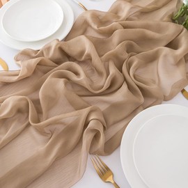 Chuqing Chiffon Table Runner, Light Brown, Sand Colours, Wedding Fabric Table Runner for Weddings, Communions, Christenings and All Celebrations, Dimensions: 300 x 70 cm