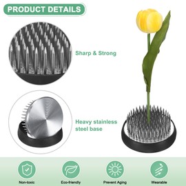 M METERXITY Flower Frog 2" Round Steel Flower Pins Flower Frog Holder Flower Arranger Fixed Tools W Rubber Base Floral Frog for Arrangements Vase/Plant Decoration/Home Decor [1.1cm Pins]