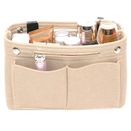 TESSTSY Bag Organiser Felt 24 x 8 x 15 cm, Handbag Organiser, Felt Bag Organiser, Handbag Organiser, Inner Pocket for Handbags with Multiple Compartments (Beige)