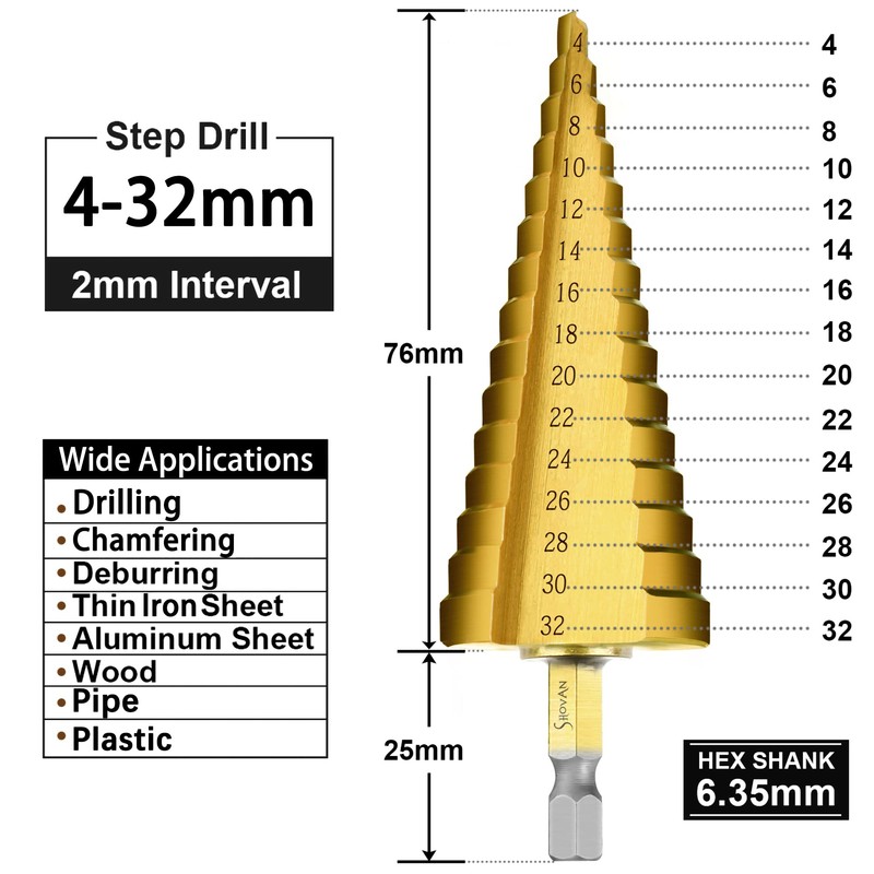 3PCS HSS Step Bits, High Speed Steel Step Drill Bits