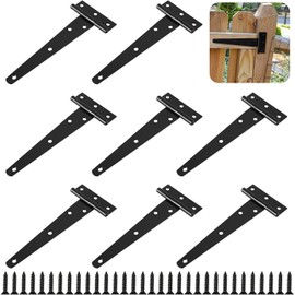 Abaigeal 10 PCS Heavy Duty T Hinges with Mounting Screw, 6 Inch (150mm) T Strap Black Door Hinges Rustproof Garden Gate Hinges Fitting for Gate Hardware, Shed Doors, Barn Doors