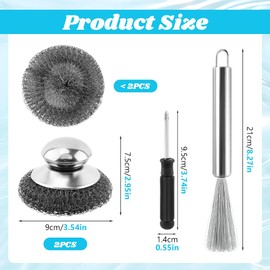 Steel Dishwashing Brush Sets,2 Pcs Round Ball Pot Brush and 1Pc Long Handled Pot Prush with Replacement Head for Cleaning Dishes Cast Iron Stock Pots Pans Griddles and Grills(COLOR:silver)