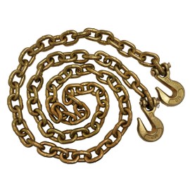 Heavy Duty G70 Binder Chains, Size 5/16in, 3/8in, 1/2in, Yellow Zinc Plated Steel Heavy Duty Tow Chain with Grab Hooks, Truck Trailer Chain (1/2in20ft)