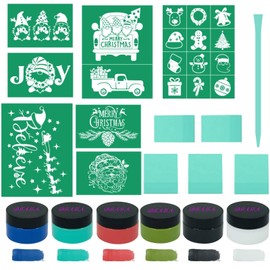 DGAGA 19PCS Christmas Silk Screen Stencils,Xmas Chalk Paste Minin Squeegees & Stencils Silkscreen Set Reusable Chalk Mesh Transfers Self Adhesive Stencils for Painting on Wood,Furniture,Home Decor