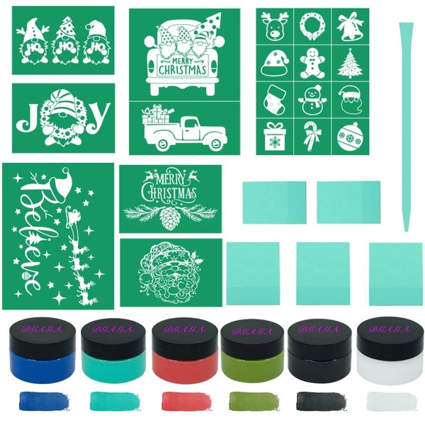 DGAGA 19PCS Christmas Silk Screen Stencils,Xmas Chalk Paste Minin Squeegees