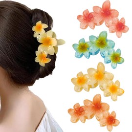 KIRZAX Pack of 4 Flower Hair Clips, Beach Flowers Hair Clips, Cute Acrylic Hair Clips for Women, Plastic Flowers Hair Clip, Non-Slip Large Hair Clips for Women Girls Hair Styling Accessories