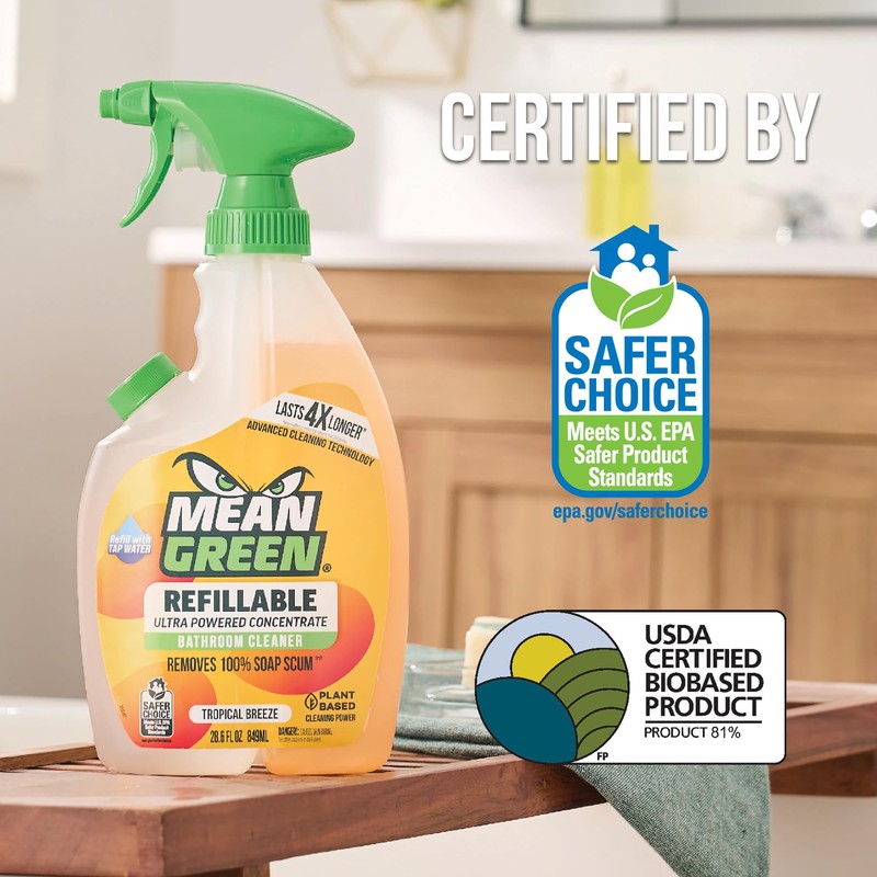 Mean Green Refillable Ultra Powered CONCENTRATE Bathroom Cleaner, Tropical Breeze,