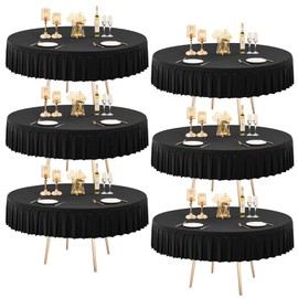 6 Pack Black Spandex Round Tablecloths for 60 inch Table, Stretchy Fitted 5FT Round Table Cloths Wrinkle Free Round Table Covers with Table Skirt for Wedding Banquet Birthday Party Buffet Restaurant