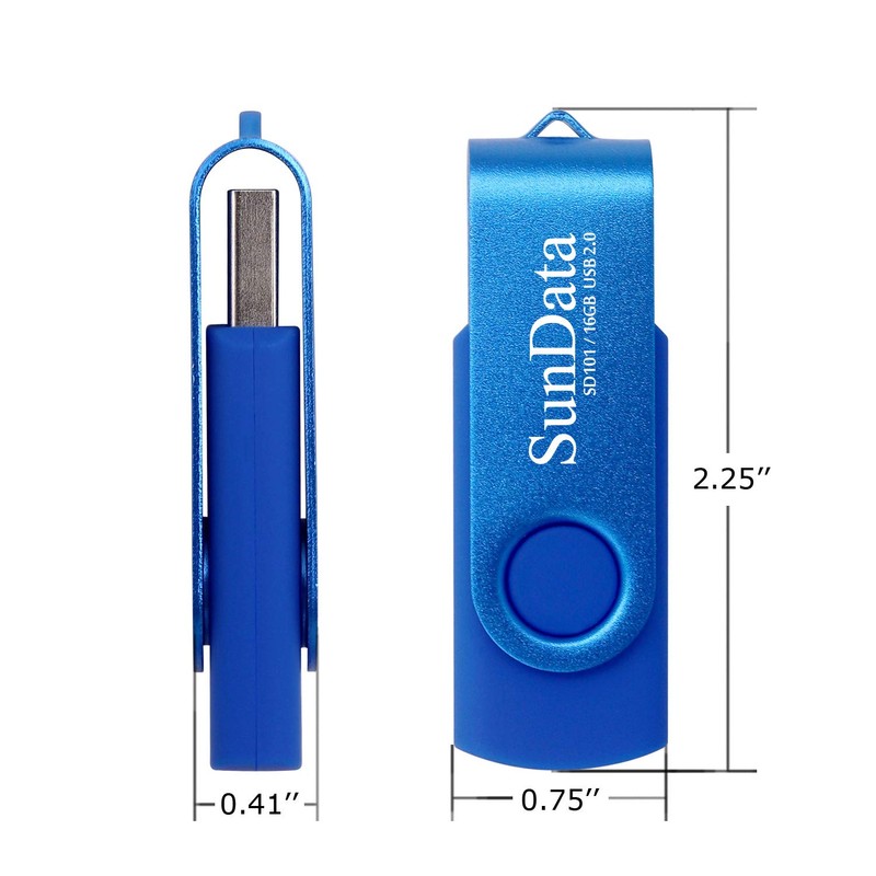 SunData 16 GB USB Flash Drives Rotate Metal Pack of