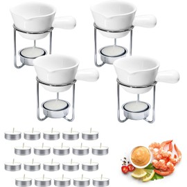 Reasim Butter Warmer for Seafood Set of 4,Lobster Butter Warmer Crab Butter Warmer Set with 20 Pcs Tealight Candles,Ceramic Drawn Butter Melter for Chocolate Cheese,Fondue Seafood Boil Party supplie