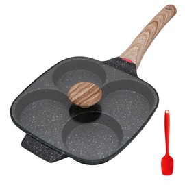 Bobikuke Egg Pan, Egg Frying Pan with Lid Nonstick 4 Cups Pancake Pan Fried Egg Pan for Breakfast - Black