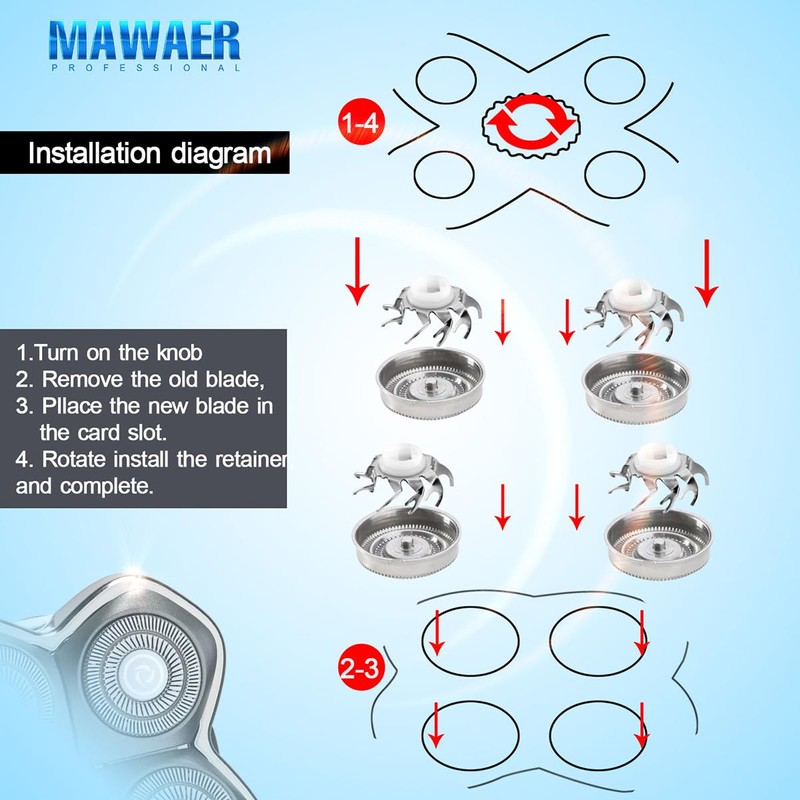 MAWAER - 4 cuchillas de repuesto para afeitadora de calavera