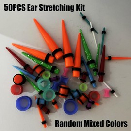 TripDock Ear Stretching Kit, 50 Pieces Acrylic Tapers and Plugs Set, Random Mixed Colors, Multiple Sizes