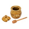 Creative Co-Op Farmhouse Embossed Stoneware Honey Pot with Wood Honey